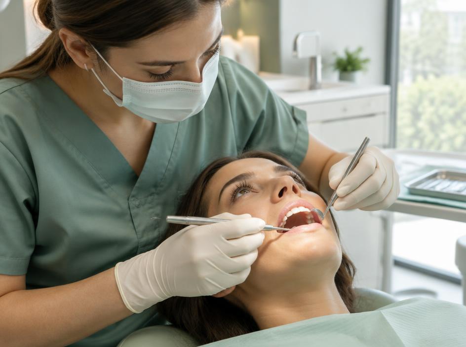 Dental professional caring for a patient during an appointment